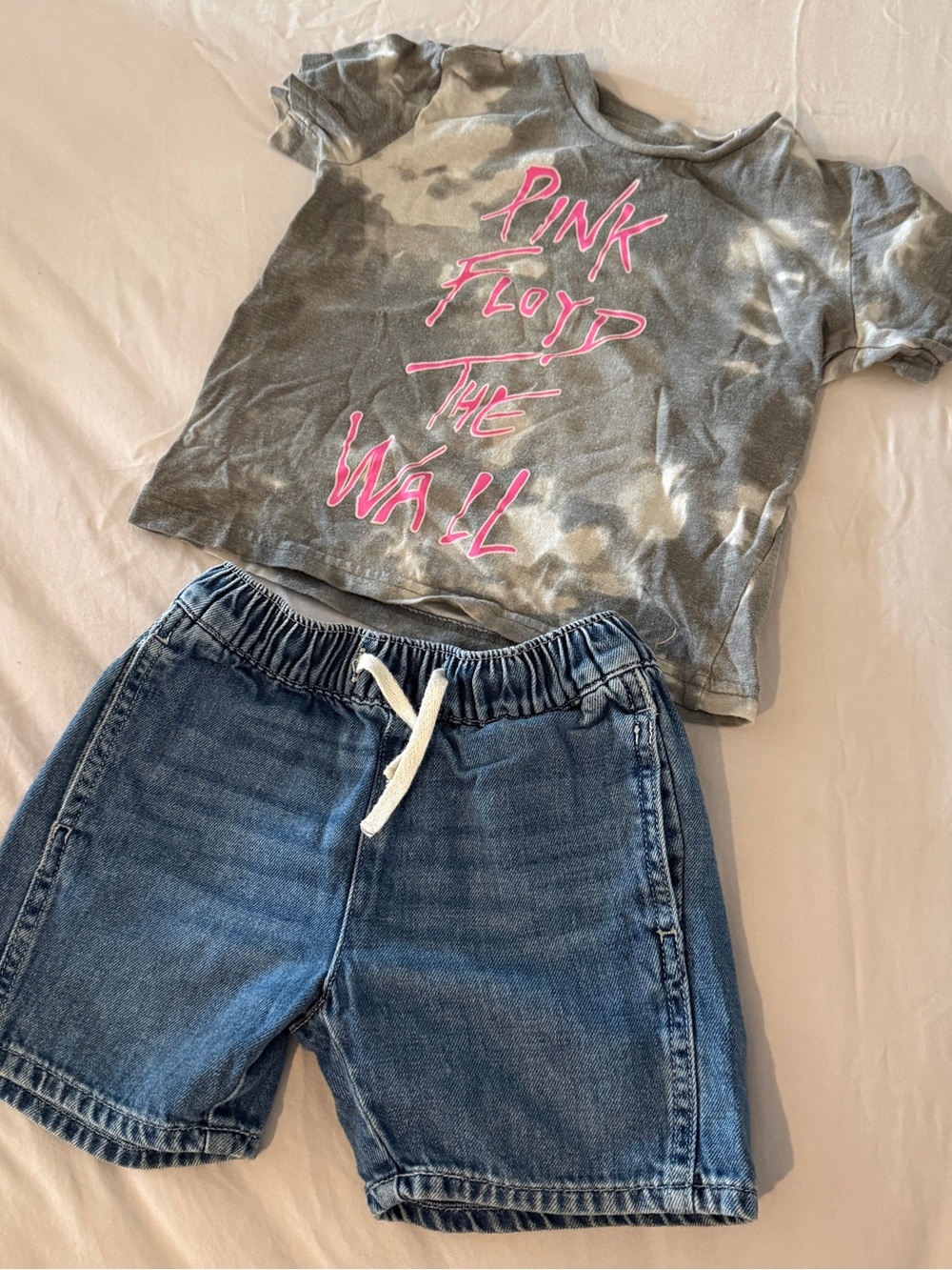 Toddler Pink Floyd Tee with H&M Medium Wash Denim Shorts